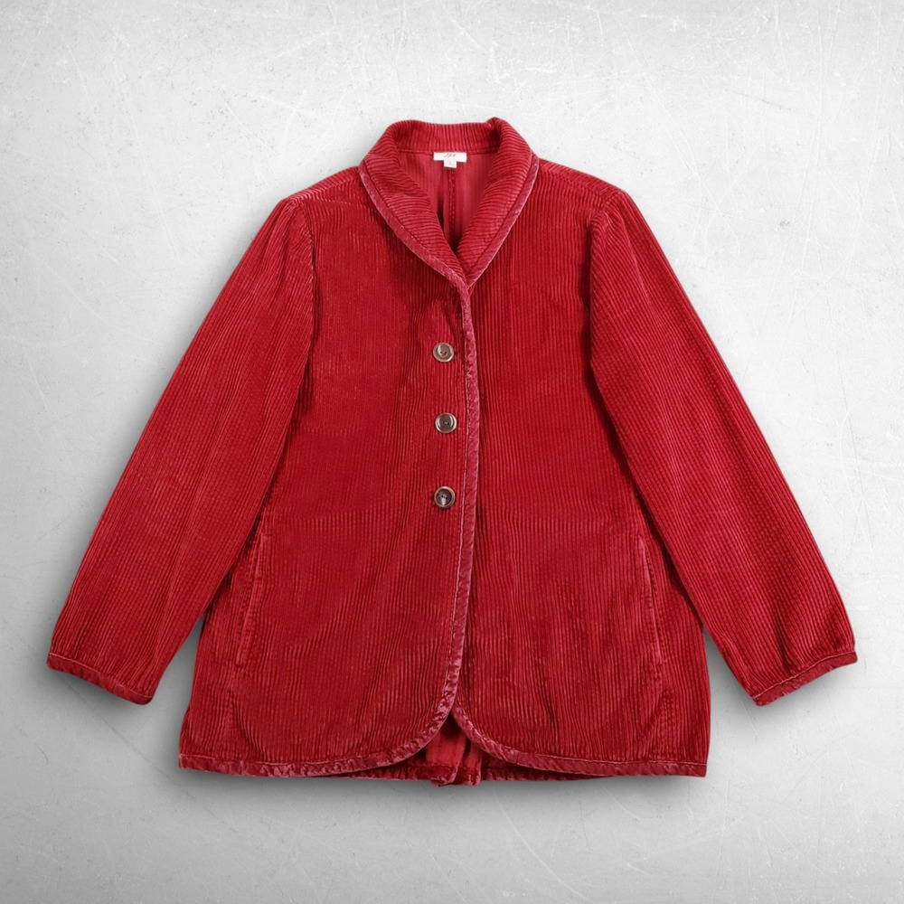 J. Jill Corduroy Velvet Trim Button Front Jacket Women S Red Cottagecore Preppy